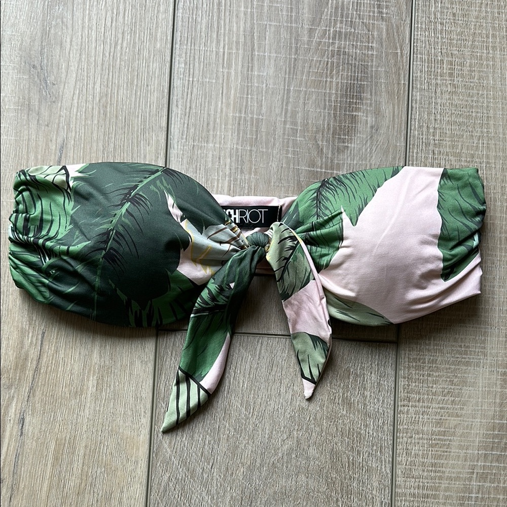 Beach Riot pink palm Leafy Bandeau bikini Top